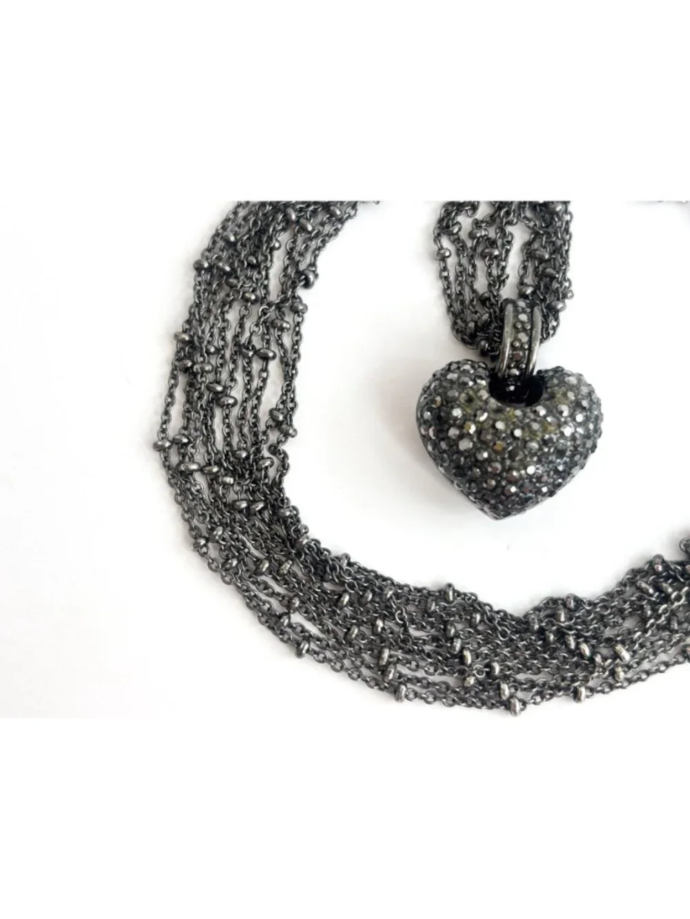 Marcasite Heart Art Nouveau Sterling Silver 925 Vintage Pendant Necklace - 17